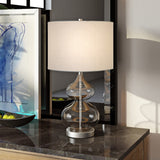 23" Nickel Glass Table Lamp With White Drum Shade