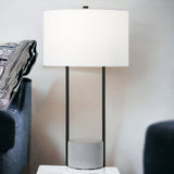 27" Gray and Black Concrete Table Lamp With White Drum Shade