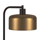 20" Black Metal Arched Table Lamp With Brass Bowl Shade