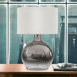 24" Nickel Glass Table Lamp With White Drum Shade