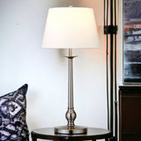 28" Nickel Metal Table Lamp With White Empire Shade