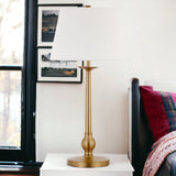 28" Brass Metal Table Lamp With White Empire Shade