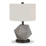 19" Gray and Black Concrete Table Lamp With White Drum Shade