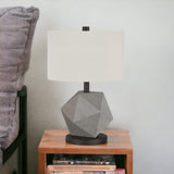 19" Gray and Black Concrete Table Lamp With White Drum Shade