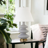 26" Gray and Gold Glass Table Lamp With White Empire Shade