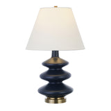 26" Blue and Gold Glass Table Lamp With White Empire Shade