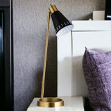 27" Brass Metal Desk Table Lamp With Black Cone Shade