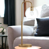 27" Brass Metal Arched Table Lamp With Clear Globe Shade