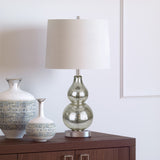 27" Brass Metal Arched Table Lamp With Clear Globe Shade