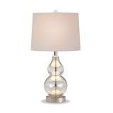 21" Nickel Glass Table Lamp With White Drum Shade