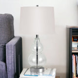 21" Nickel Glass Table Lamp With White Drum Shade