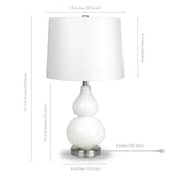 21" Nickel Glass Table Lamp With White Drum Shade