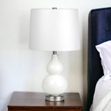 21" White and Silver Glass Table Lamp With White Drum Shade