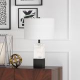 21" Black and White Marble Table Lamp With White Drum Shade