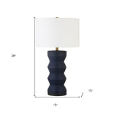 21" Black and White Marble Table Lamp With White Drum Shade