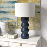 28" Navy Blue Ceramic Table Lamp With White Drum Shade