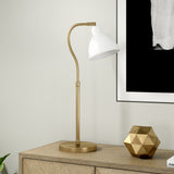 25" Brass Metal Arched Table Lamp With White Dome Shade