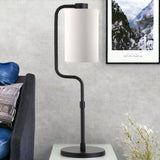 24" Black Metal Table Lamp With White Cylinder Shade