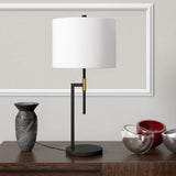 24" Brass Metal Table Lamp With White Cylinder Shade