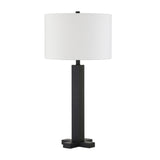 27" Black Metal Table Lamp With White Drum Shade