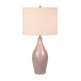 28" Dusty Rose Porcelain Cylinder Table Lamp With White Drum Shade