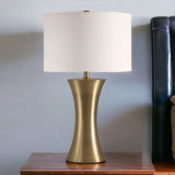 24" Antiqued Brass Metal Table Lamp With White Drum Shade