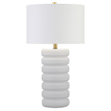 25" White Ceramic Table Lamp With White Drum Shade