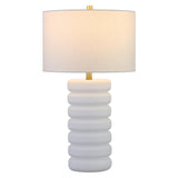 25" White Ceramic Table Lamp With White Drum Shade