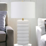 25" White Ceramic Table Lamp With White Drum Shade