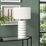 25" White Ceramic Table Lamp With White Drum Shade