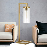 26" Brass Metal Arched Table Lamp With Clear Cylinder Shade