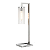 26" Nickel Metal Arched Table Lamp With Clear Seeded Cylinder Shade