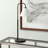 27" Black Metal Arched Table Lamp With White Cone Shade