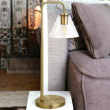 27" Brass Metal Arched Table Lamp With Clear Cone Shade