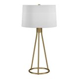 28" Brass Metal Table Lamp With White Drum Shade