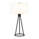 28" Black Metal Table Lamp With White Drum Shade