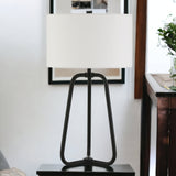 25" Black Metal Table Lamp With White Drum Shade