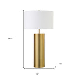 30" Brass Metal Table Lamp With White Drum Shade