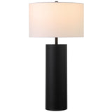 30" Black Metal Table Lamp With White Drum Shade