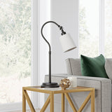 30" Black Metal Table Lamp With White Drum Shade