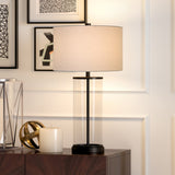 28" Brass Glass Table Lamp With White Drum Shade