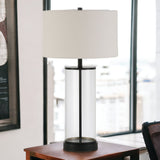 28" Black Glass Table Lamp With White Drum Shade