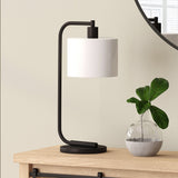 20" Black Metal Arched Table Lamp With Clear Seeded Drum Shade