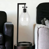 25" Black Metal Desk Table Lamp With Clear Seeded Novelty Shade