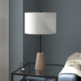 26" Brown and Black Metal Table Lamp With White Drum Shade