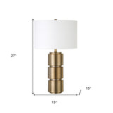 24" Black and White Metal Table Lamp With White Drum Shade