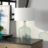 24" Blue Glass Table Lamp With White Drum Shade