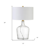 24" Clear Glass Table Lamp With White Drum Shade