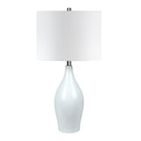 28" White Porcelain Table Lamp With White Drum Shade