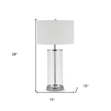 28" White Porcelain Table Lamp With White Drum Shade